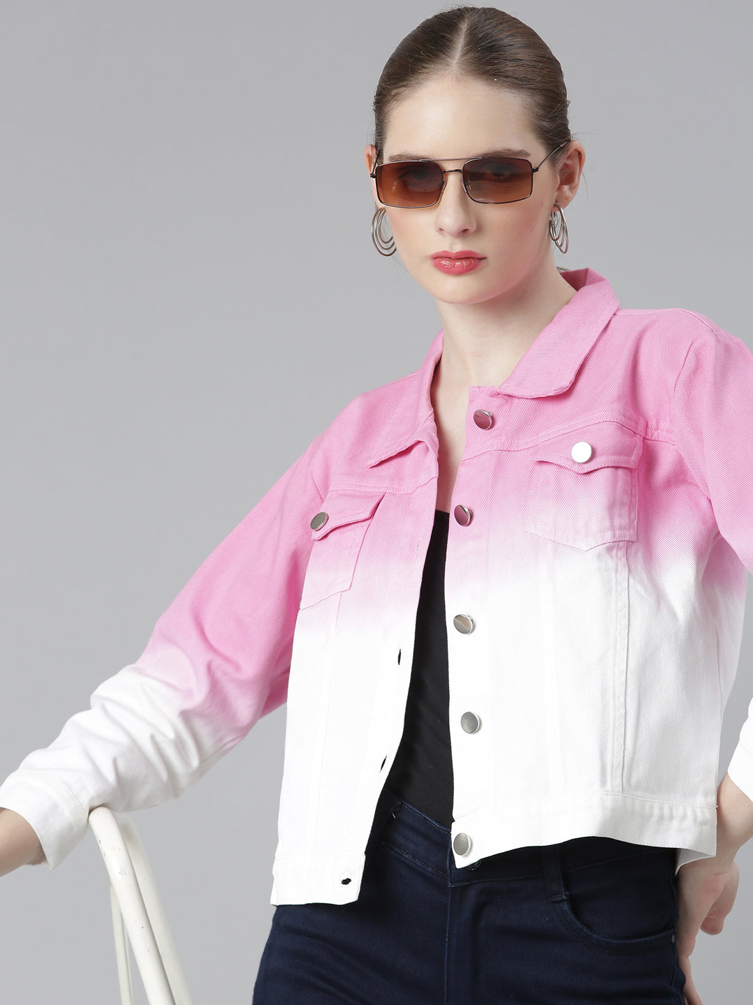Women Pink Ombre Denim Jacket