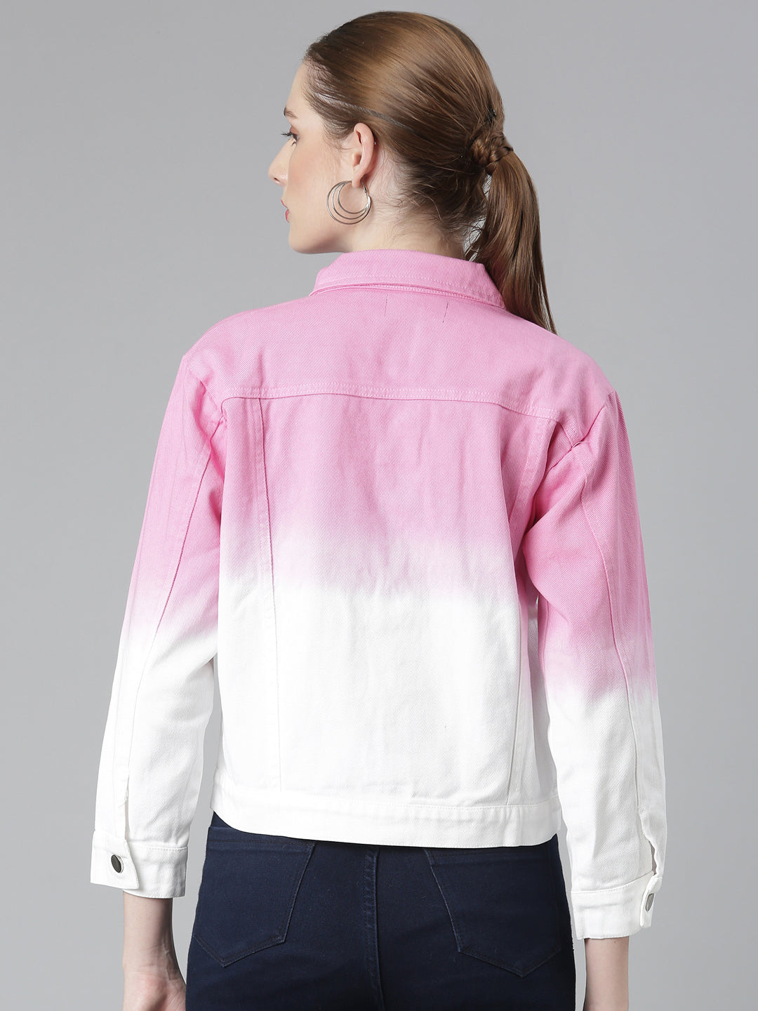 Women Pink Ombre Denim Jacket