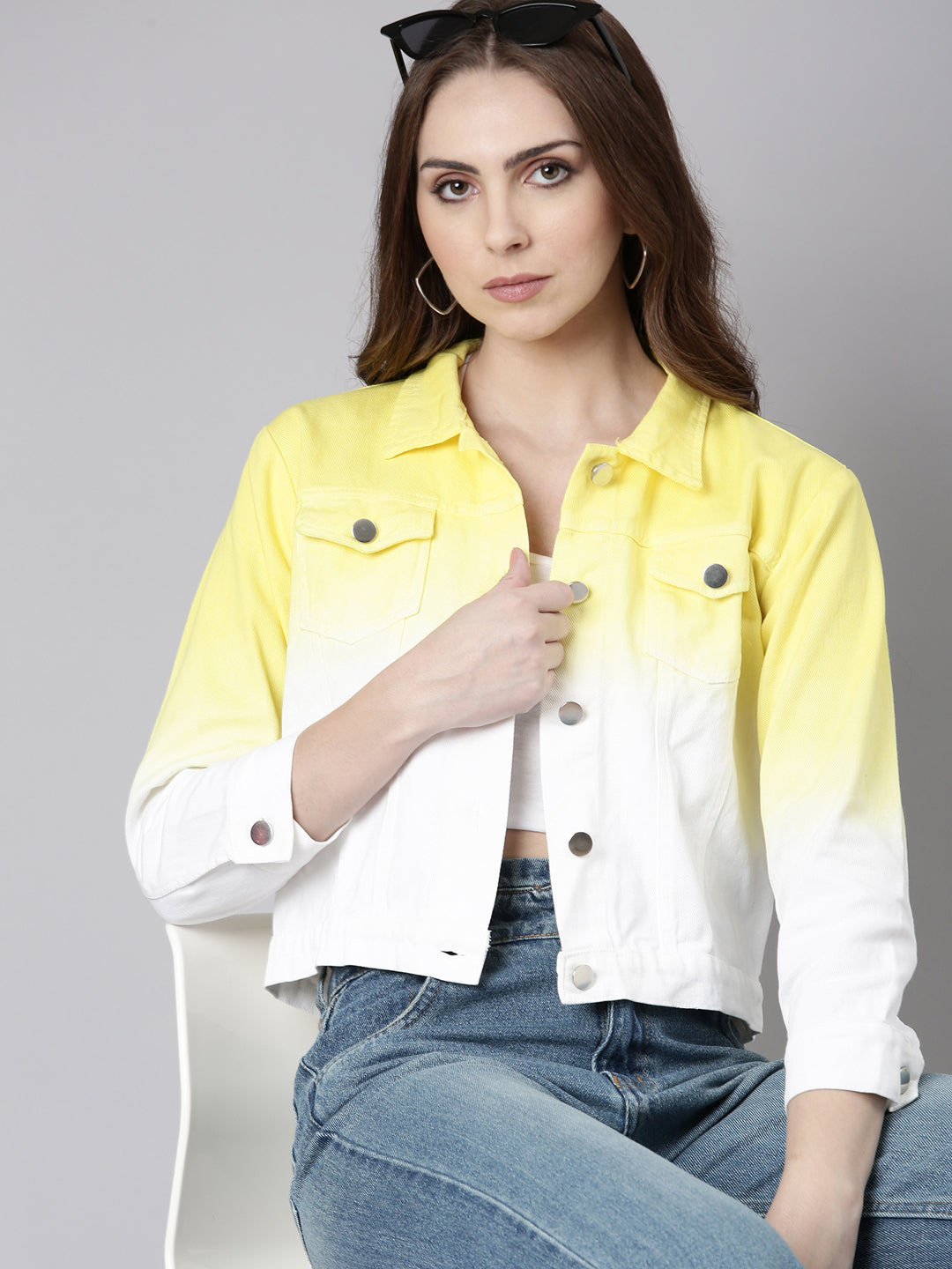 Women Yellow Ombre Denim Jacket