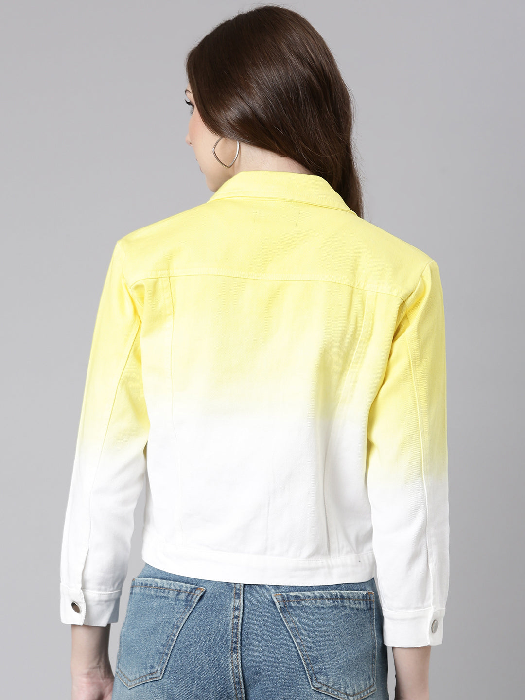 Women Yellow Ombre Denim Jacket