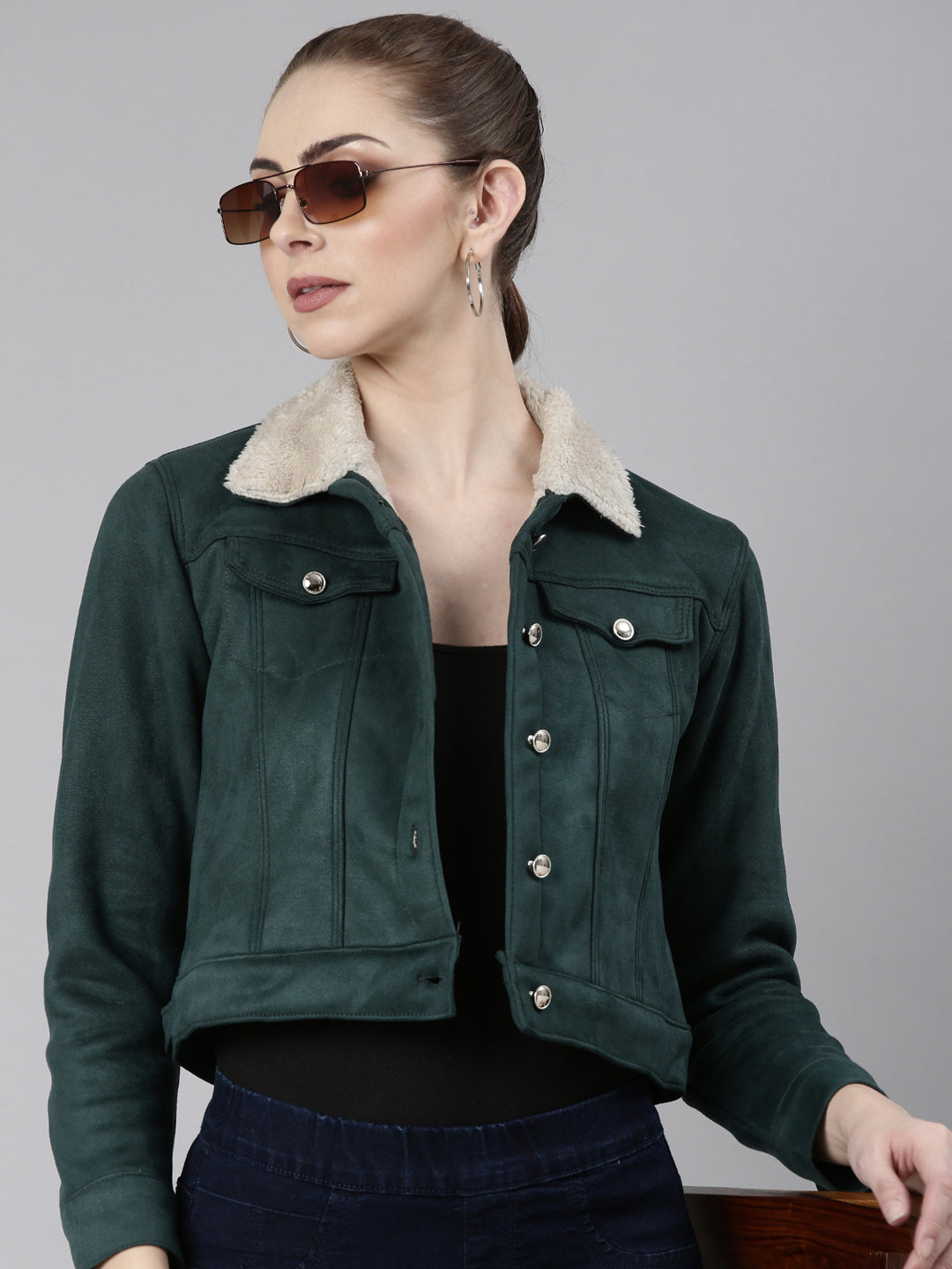 Women Green Solid Tailored Jacket