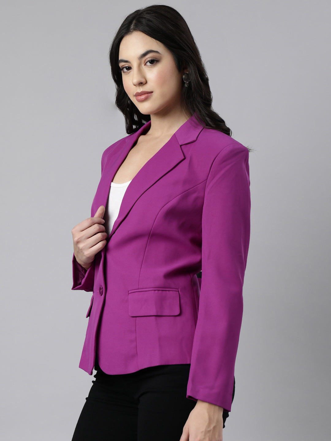 Women Purple Single-Breasted Blazer