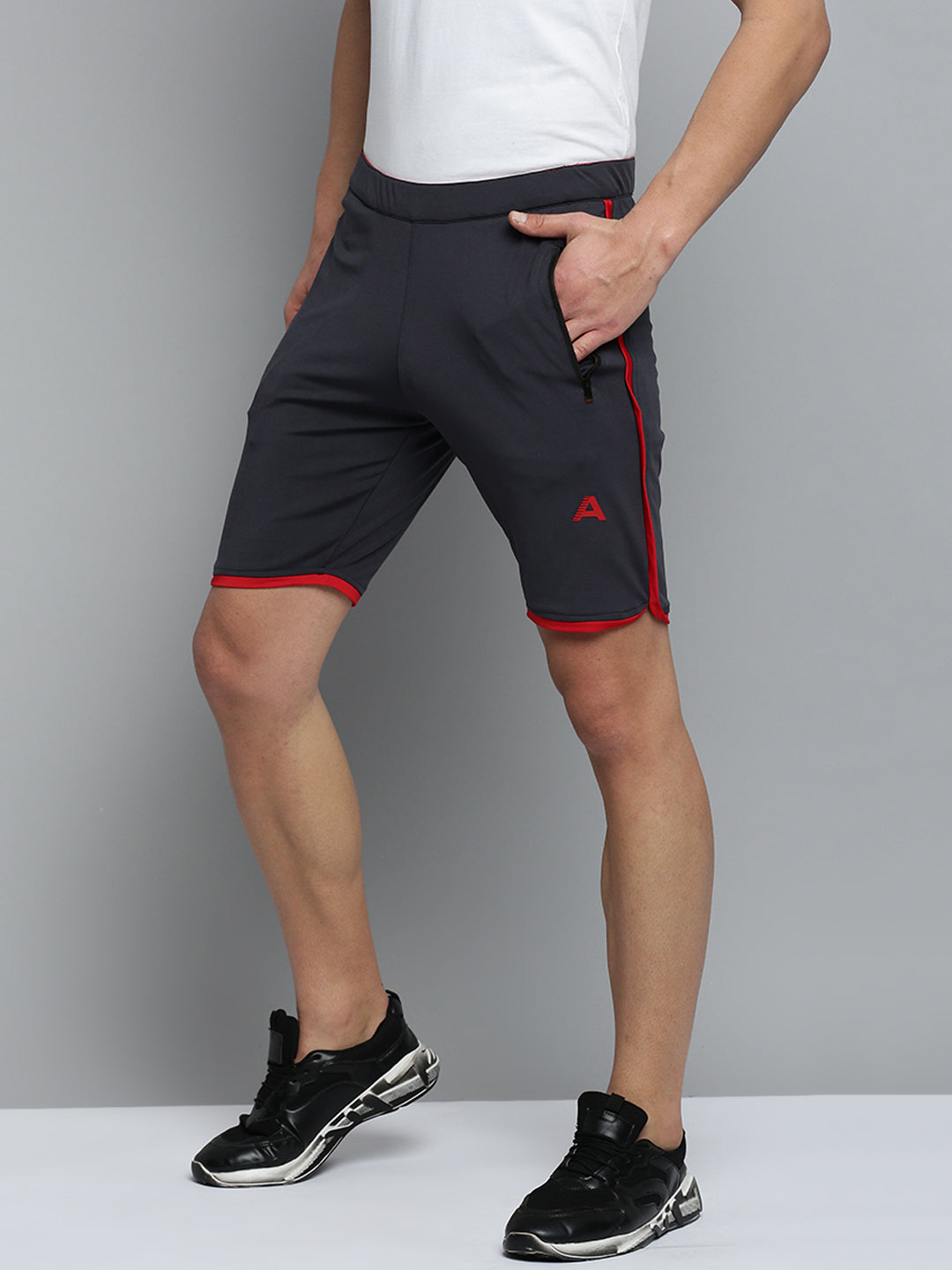 Men Grey Solid Sports Shorts