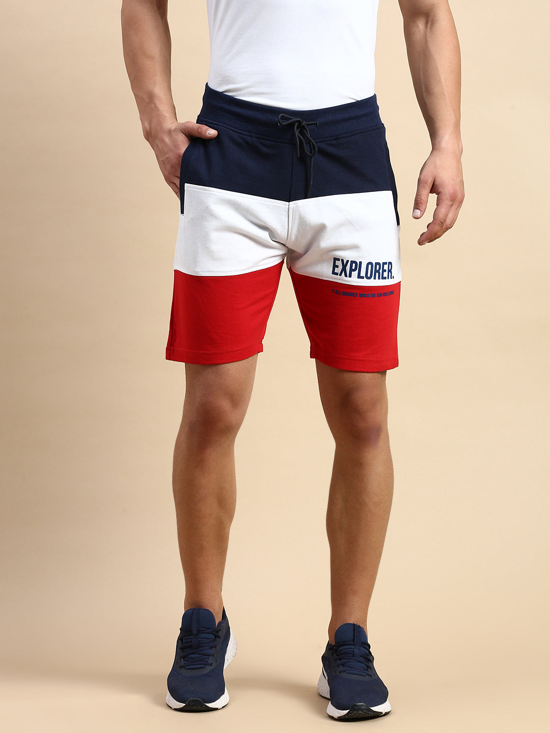 Men Navy Colourblock Casual Shorts