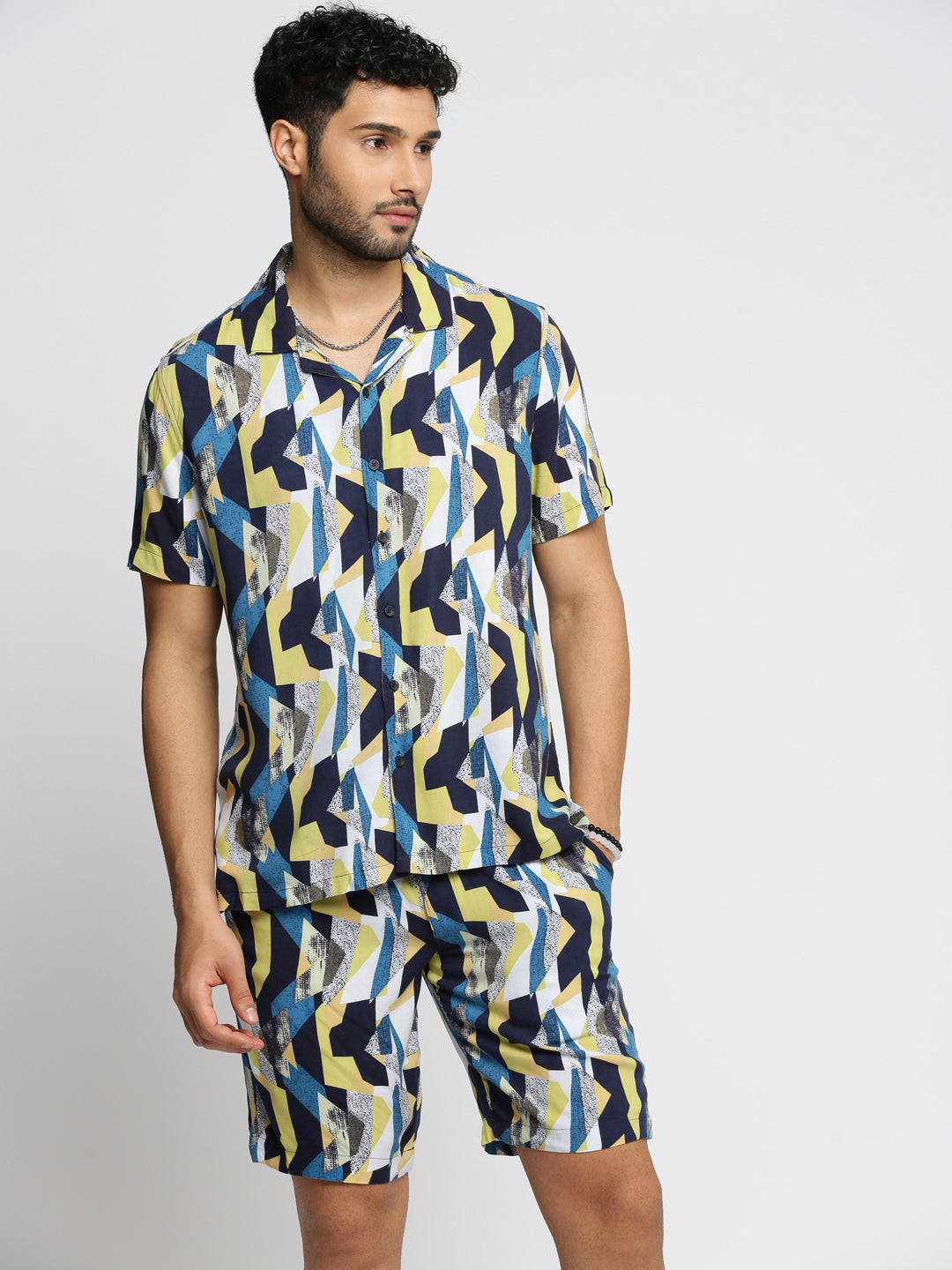Men Multi Cuban Collar Printed Over Sized Co-ords Set