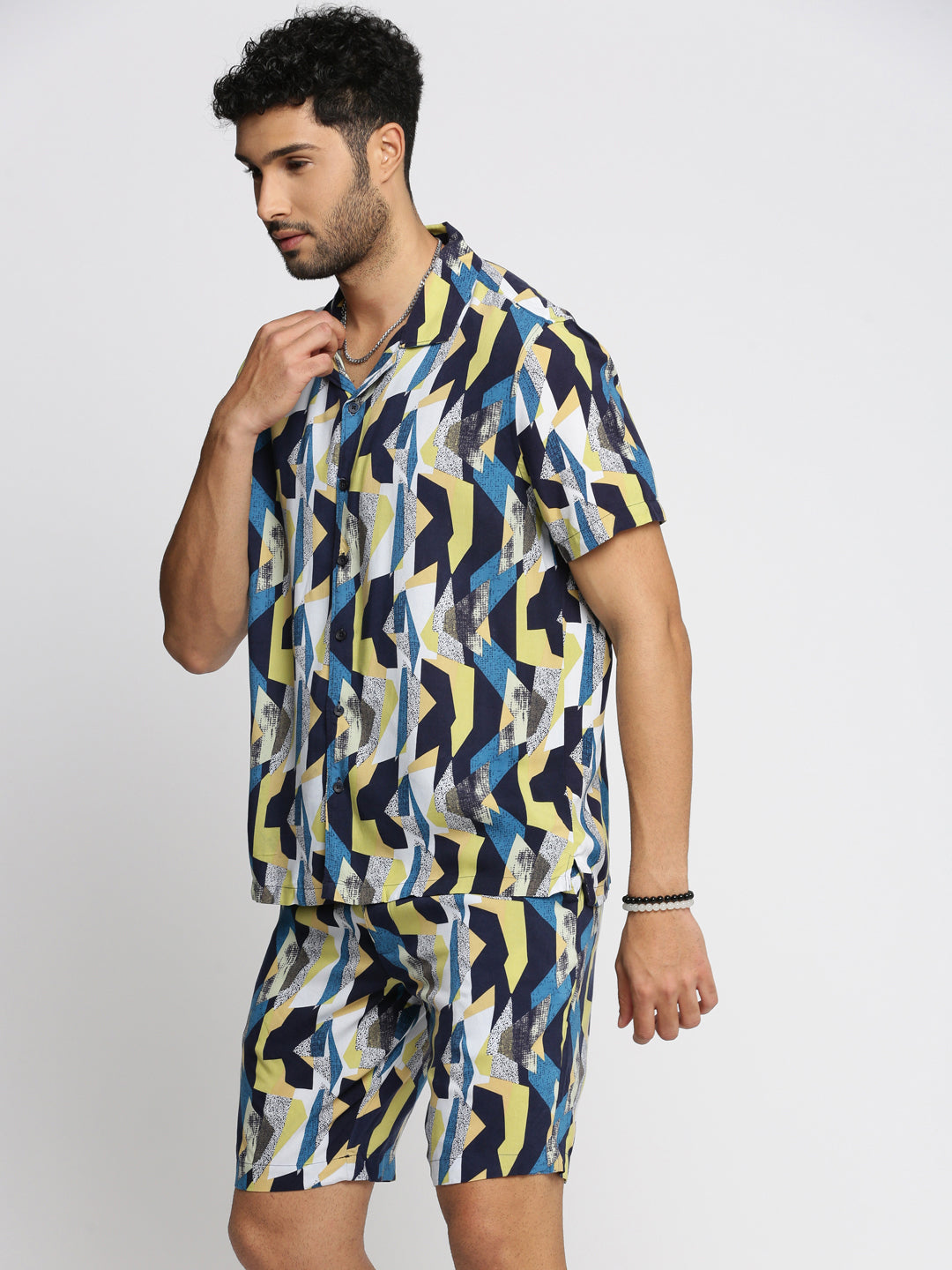 Men Multi Cuban Collar Printed Over Sized Co-ords Set