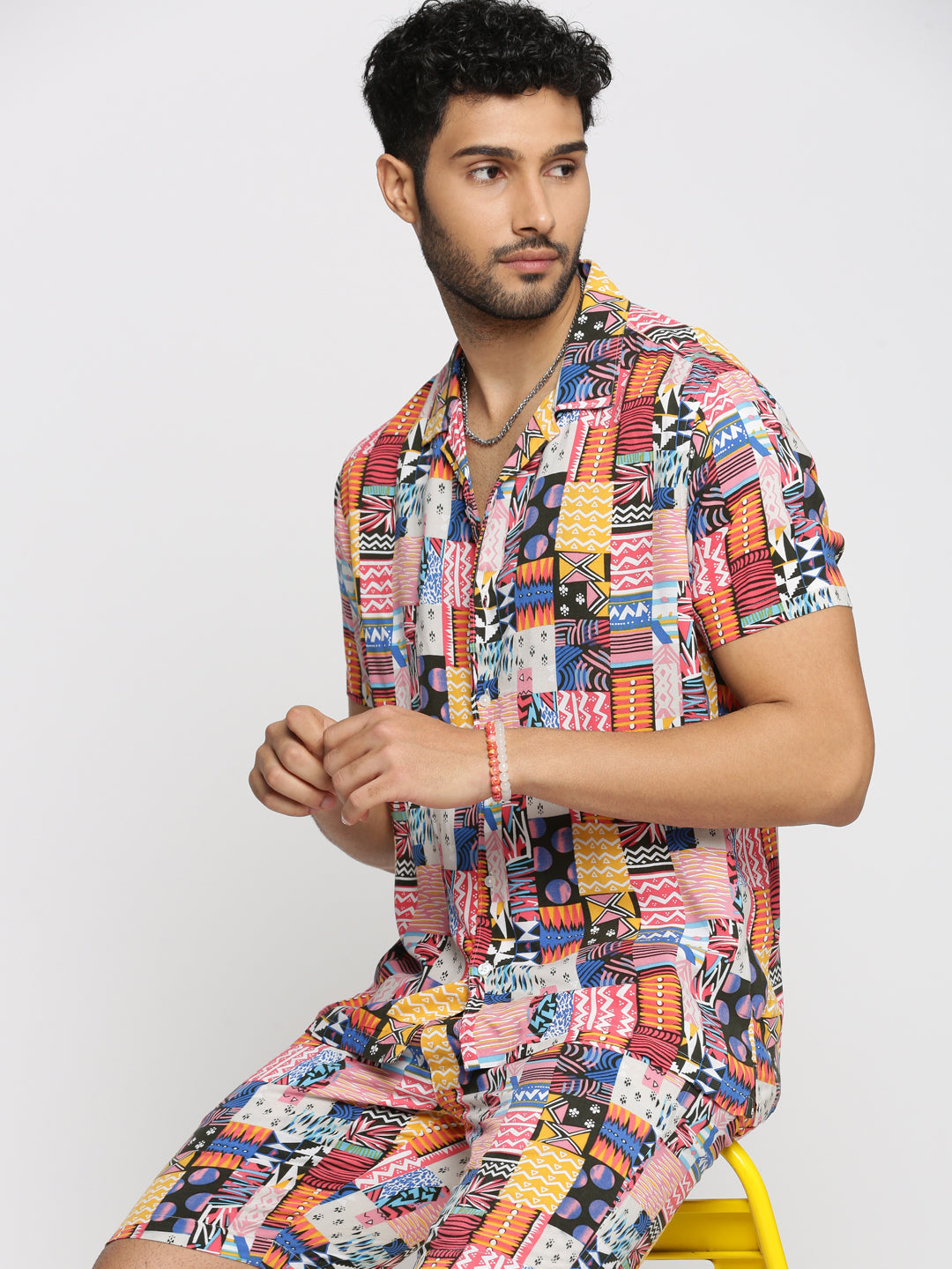Men Pink Cuban Collar Printed Over Sized Co-ords Set