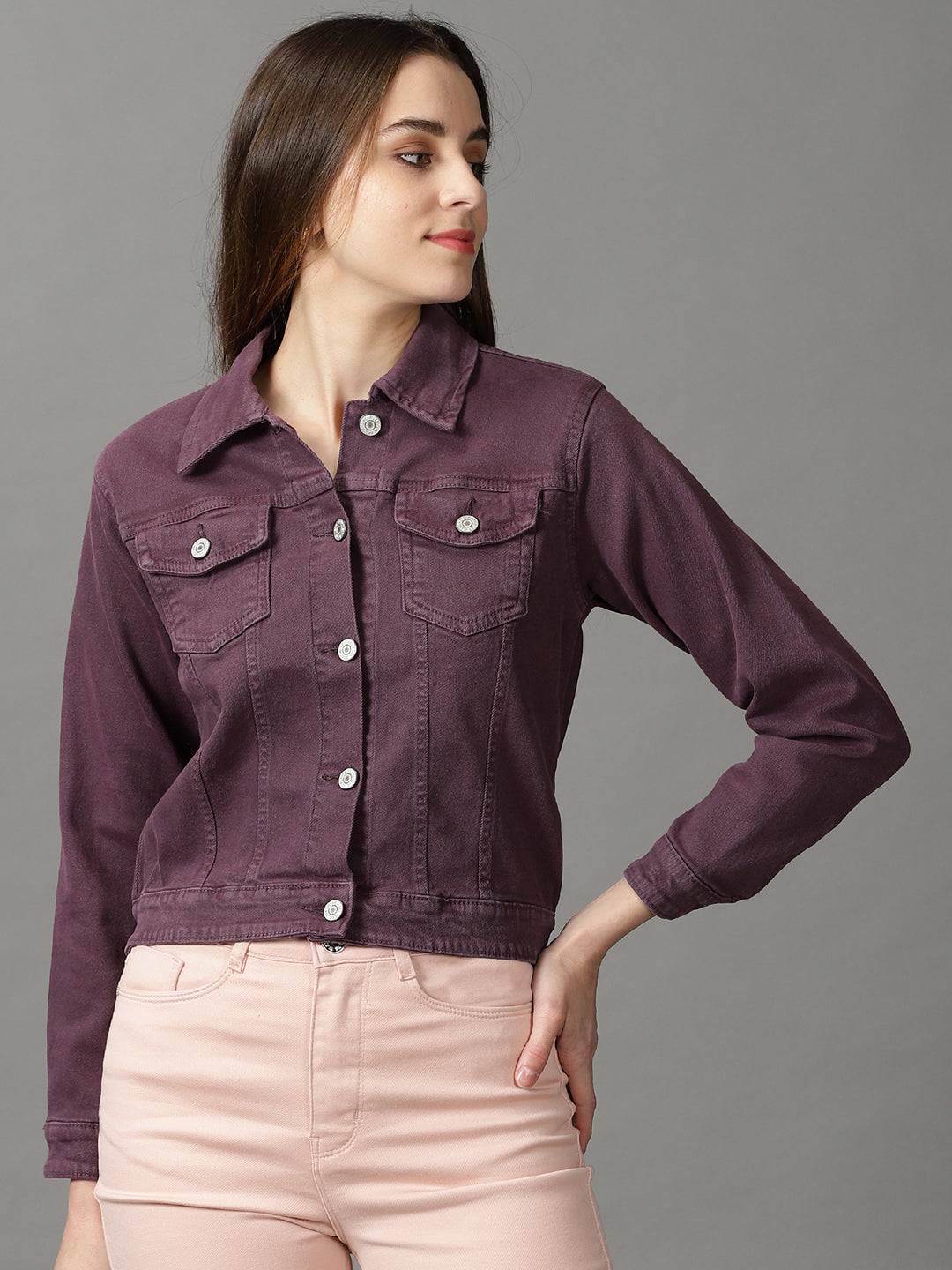 Women's Violet Solid Open Front Jacket
