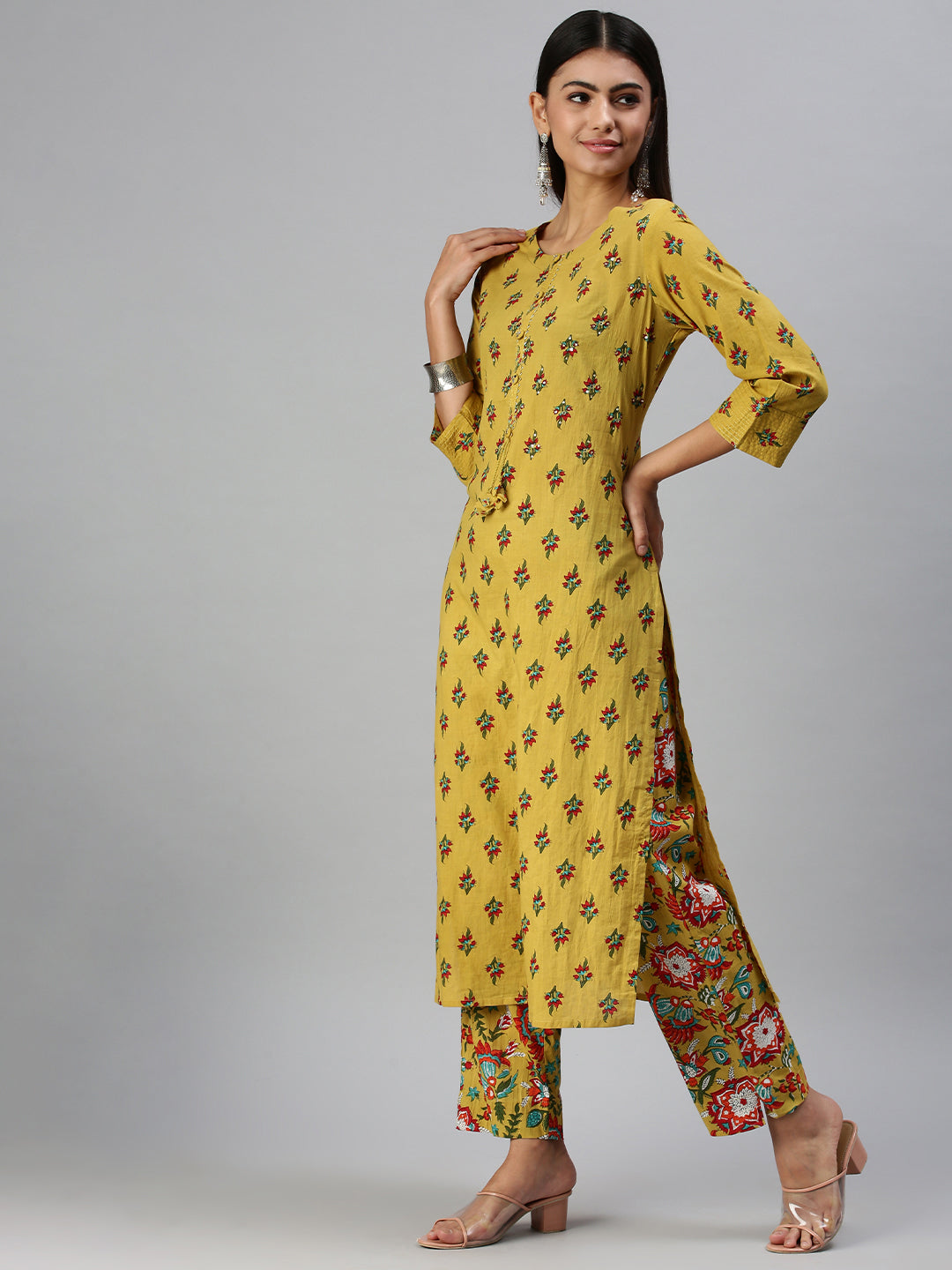 Women's Mustard Printed Kurta Sets
