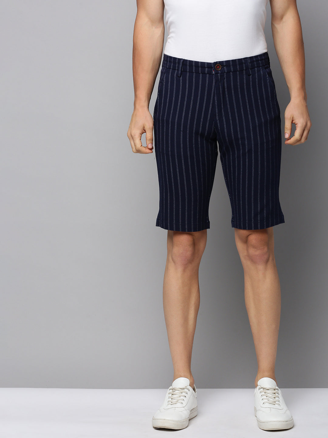 Men Navy Striped Casual Shorts