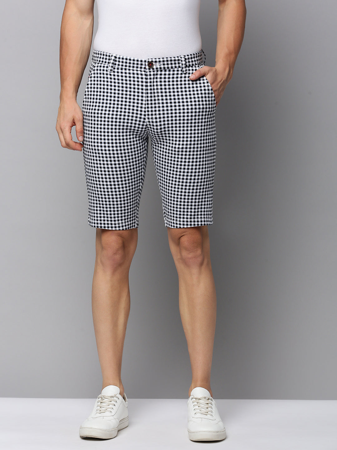 Men Grey Checked Casual Shorts