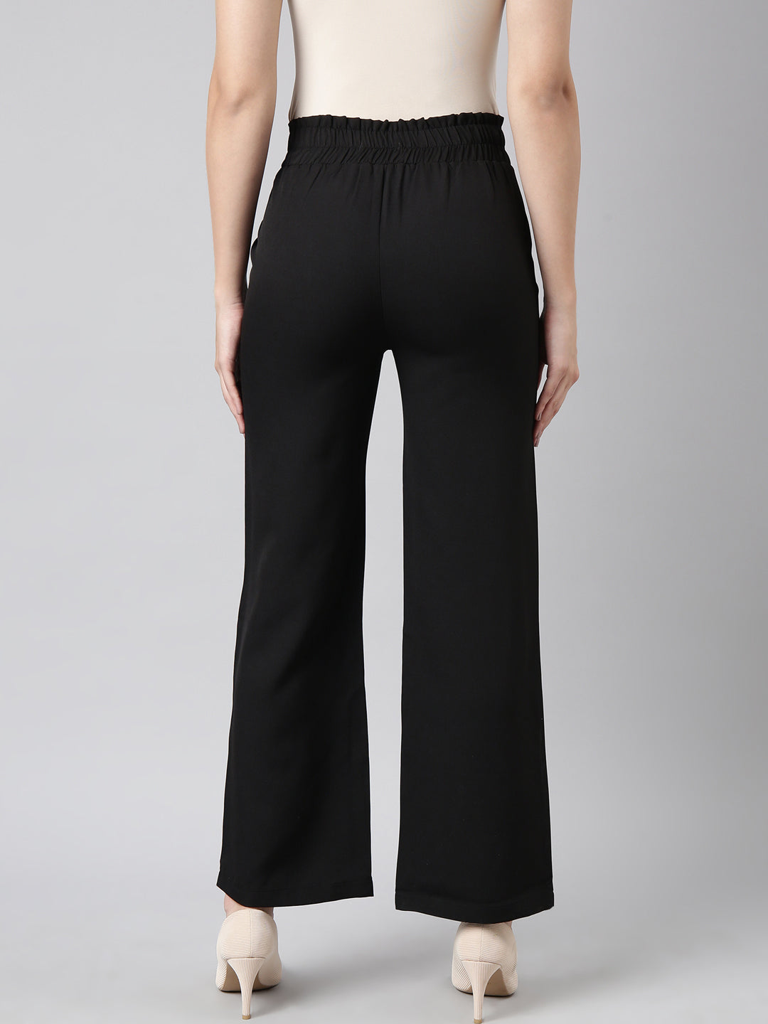 Women Solid Black Parallel Trousers