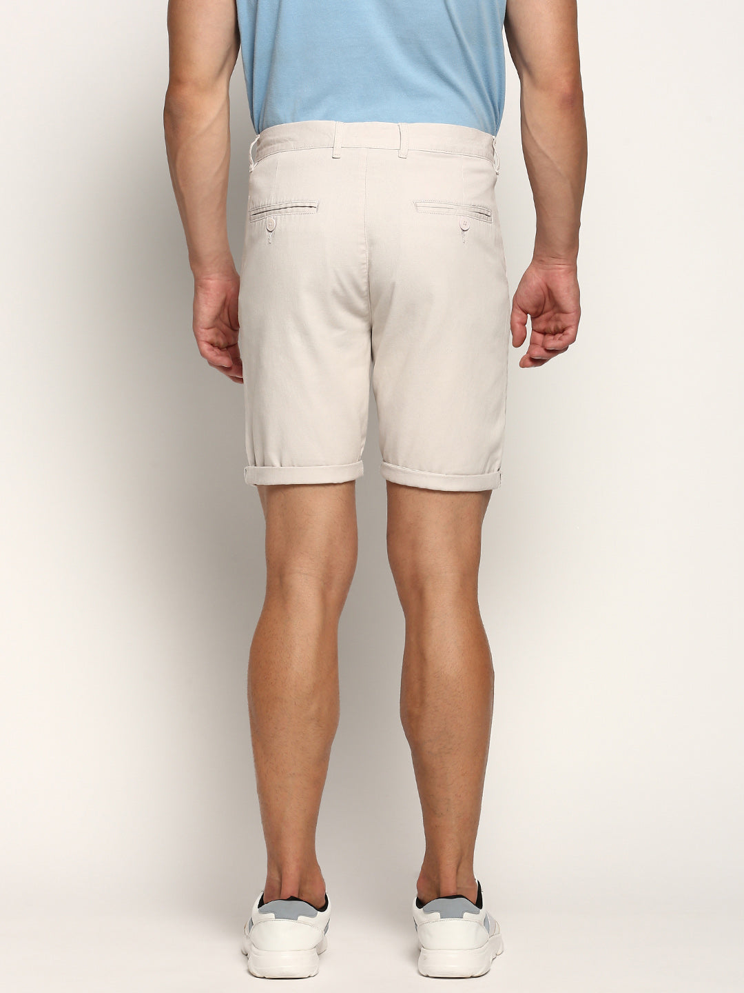 Men Cream Solid Shorts
