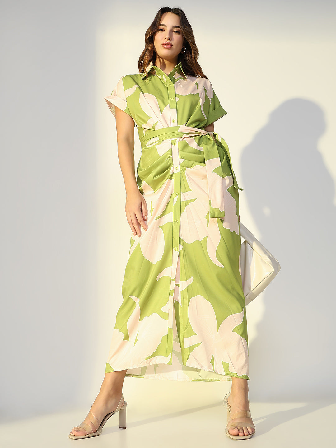 Women Green Floral Shirt Dress