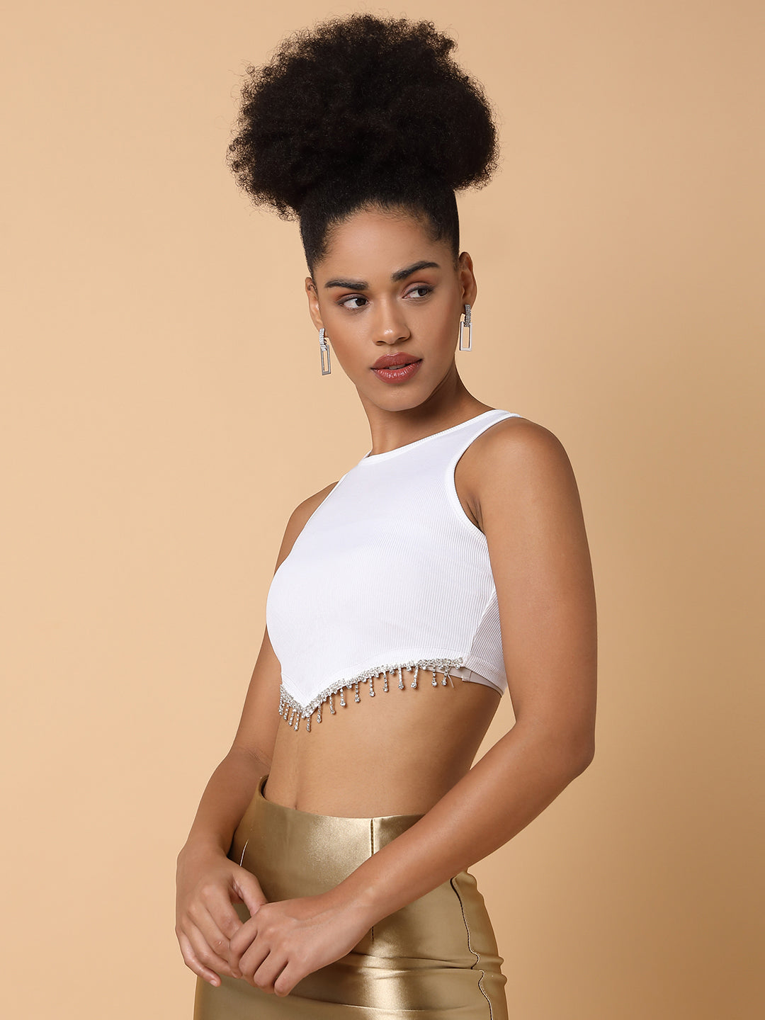 Women Solid White Crop Top