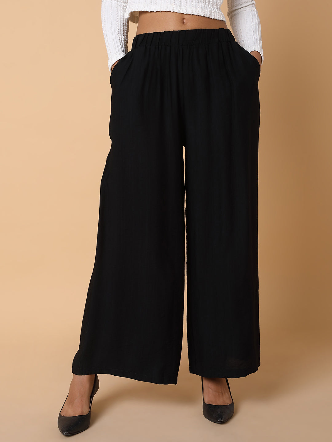 Women Solid Black Loose Fit Trouser