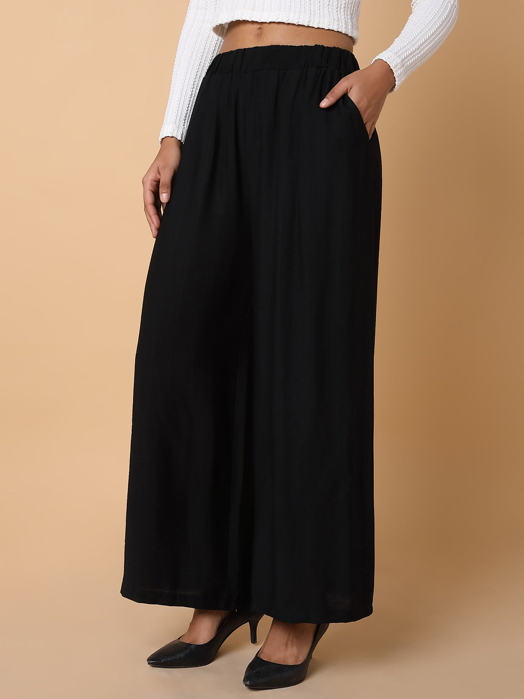 Women Solid Black Loose Fit Trouser