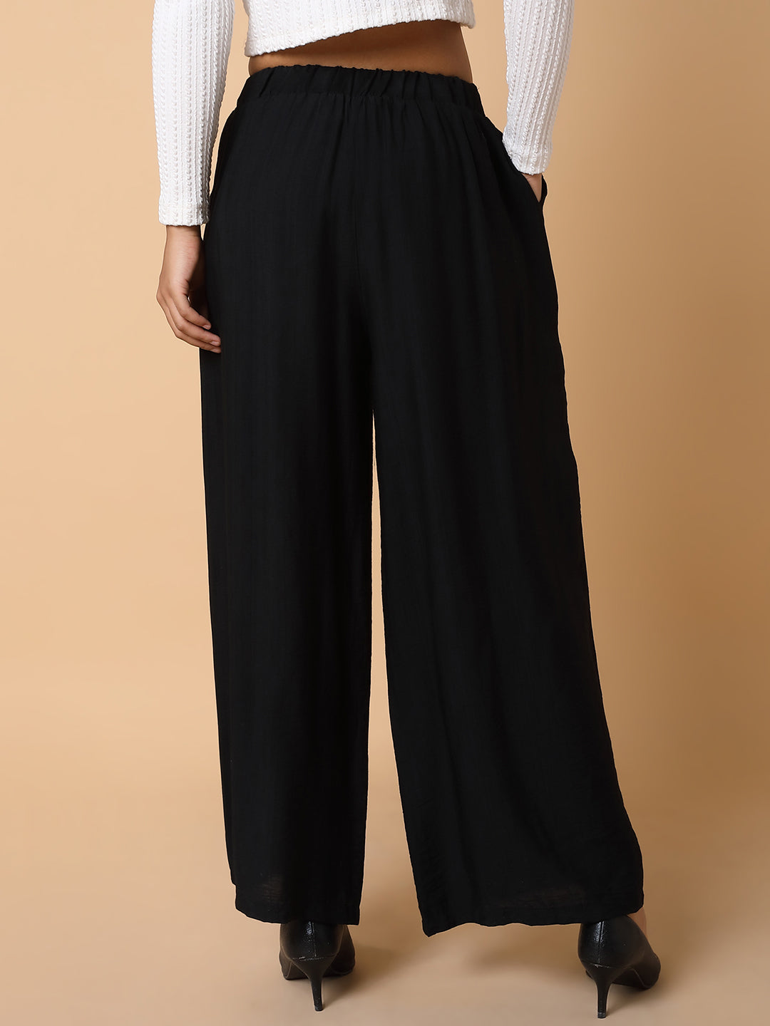 Women Solid Black Loose Fit Trouser