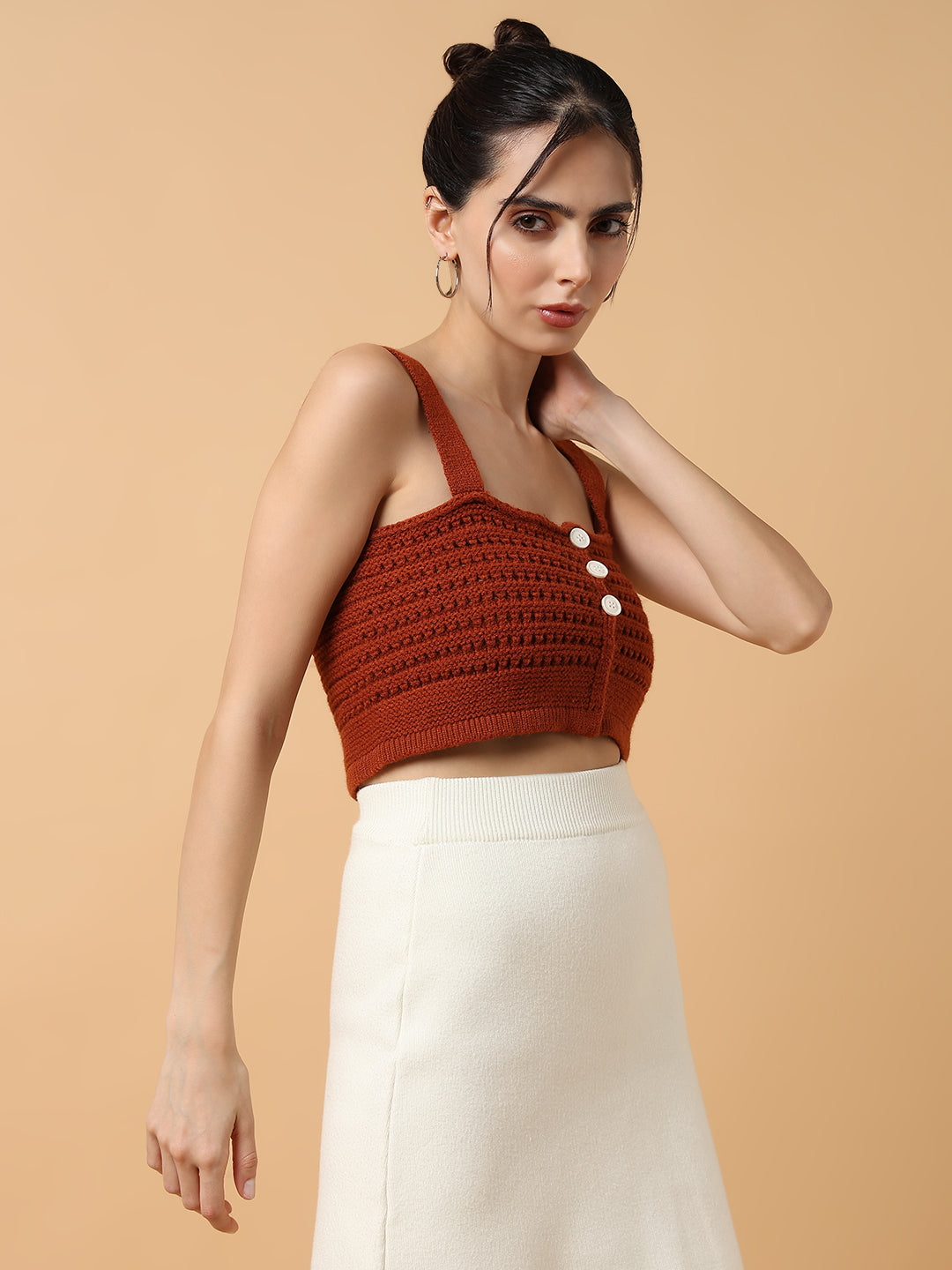 Women Solid Bralette Rust Crop Top