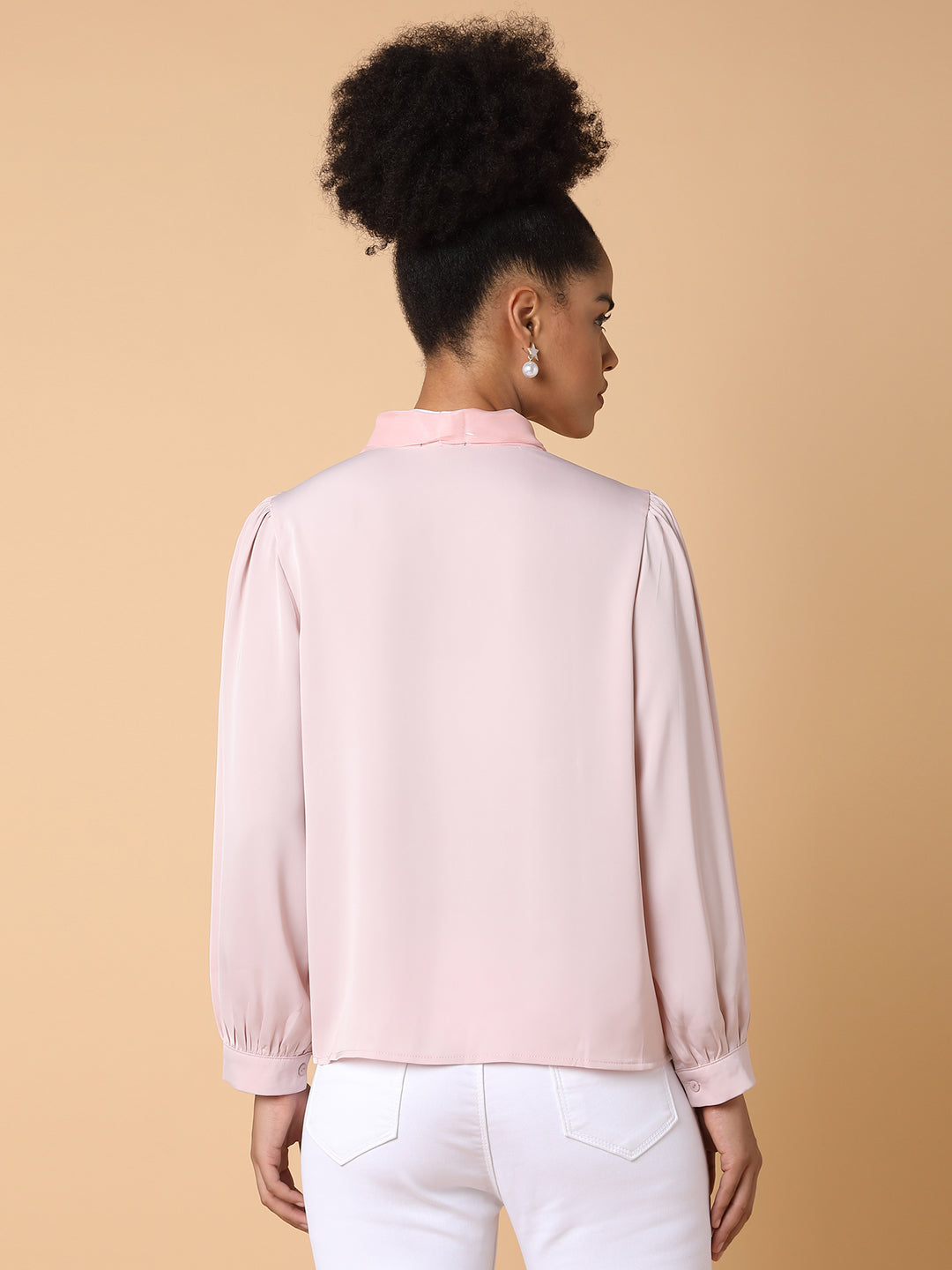 Women Solid Shirt Style Peach Top