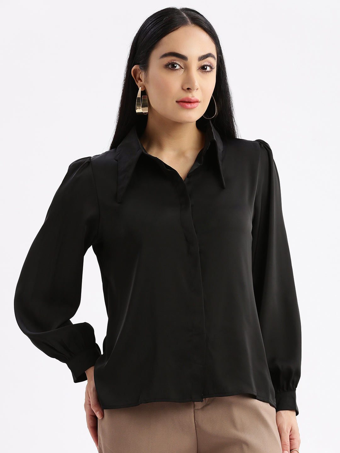 Women Solid Black Shirt
