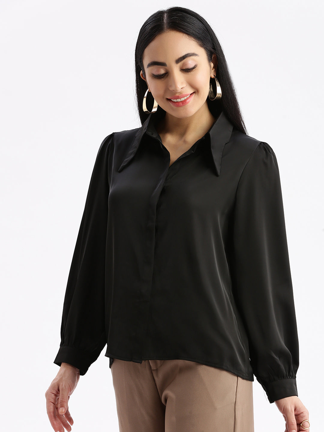 Women Solid Black Shirt