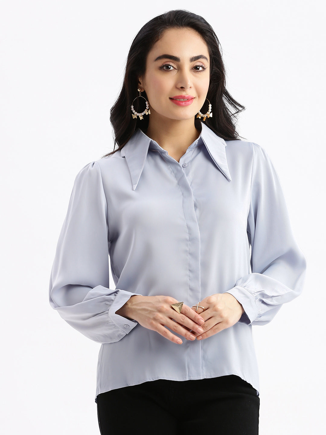 Women Solid Blue Shirt