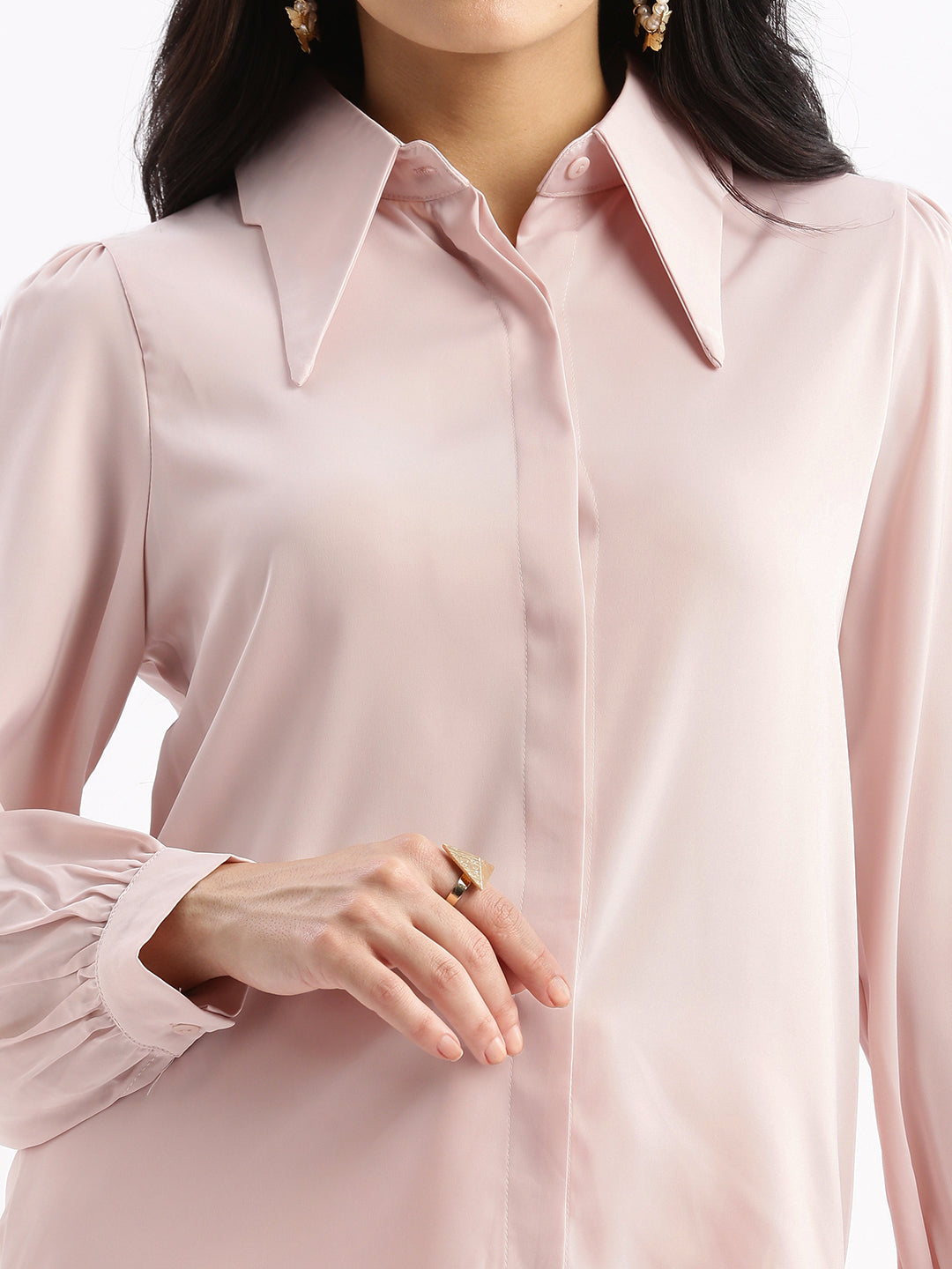 Women Solid Peach Shirt