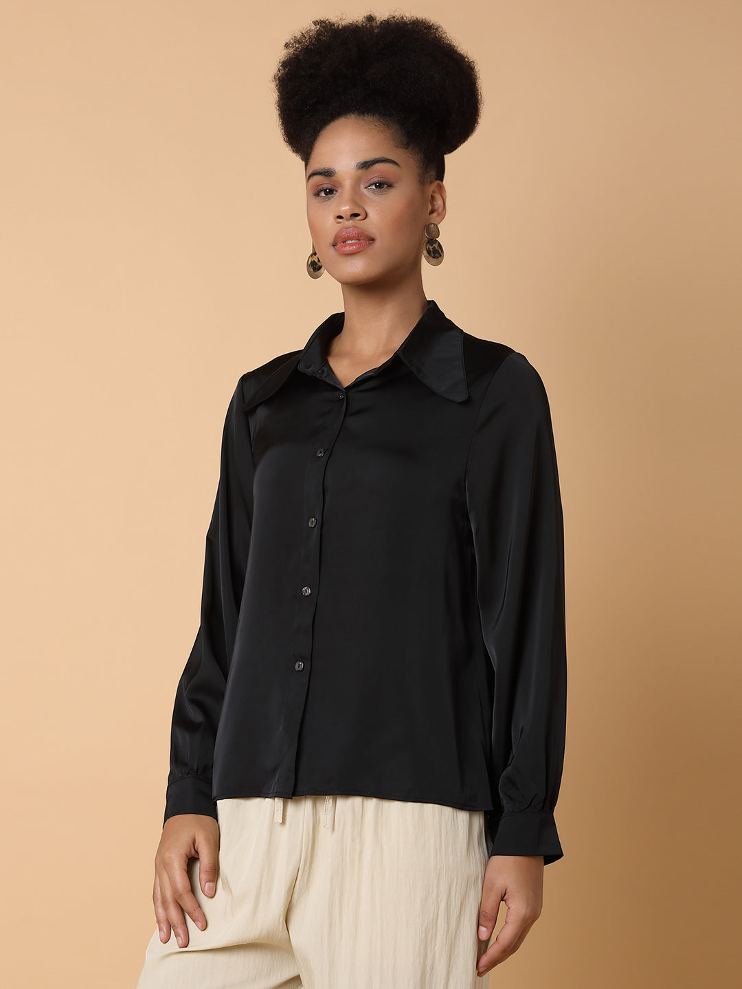 Women Solid Black Shirt