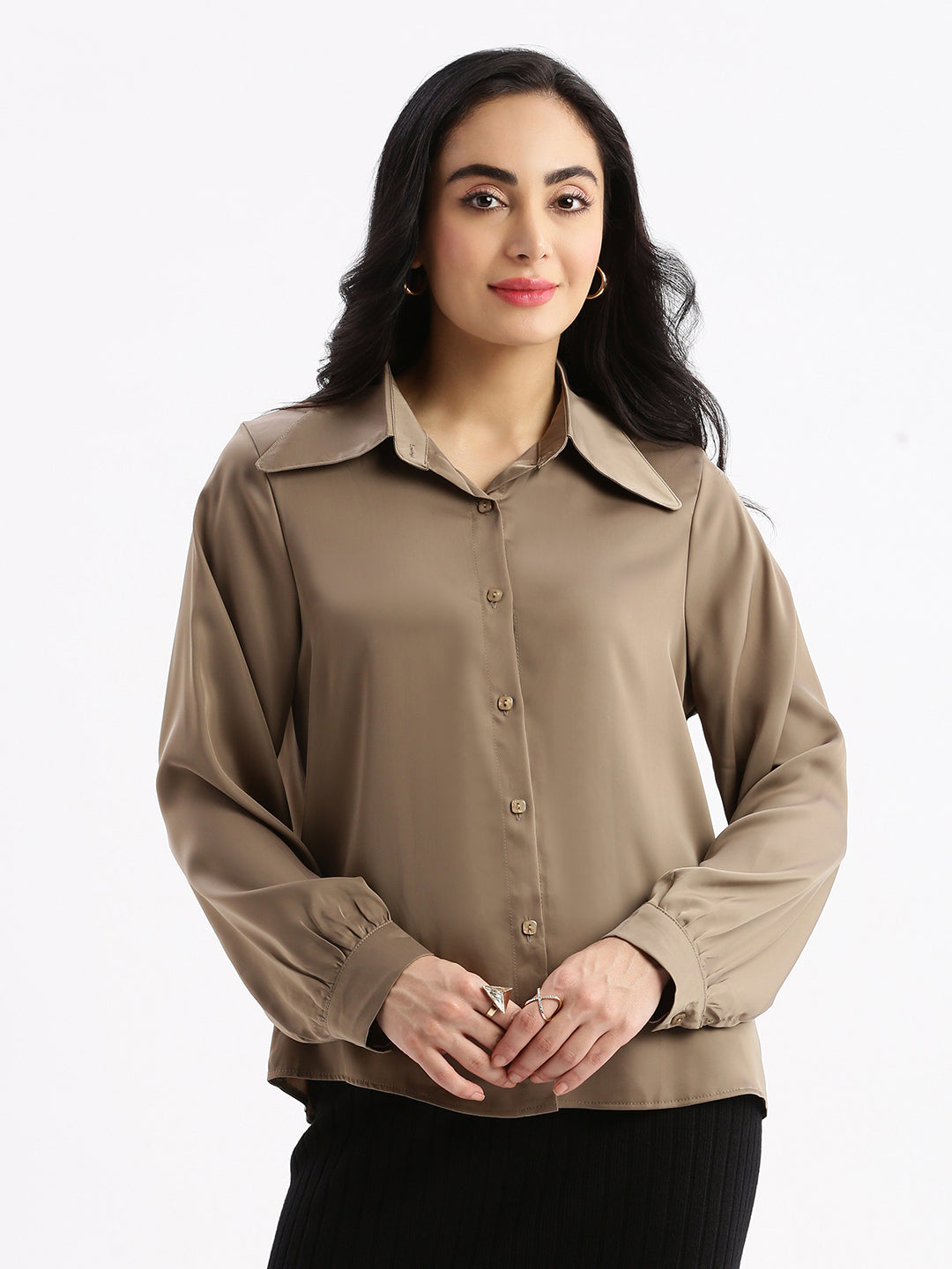 Women Solid Brown Shirt