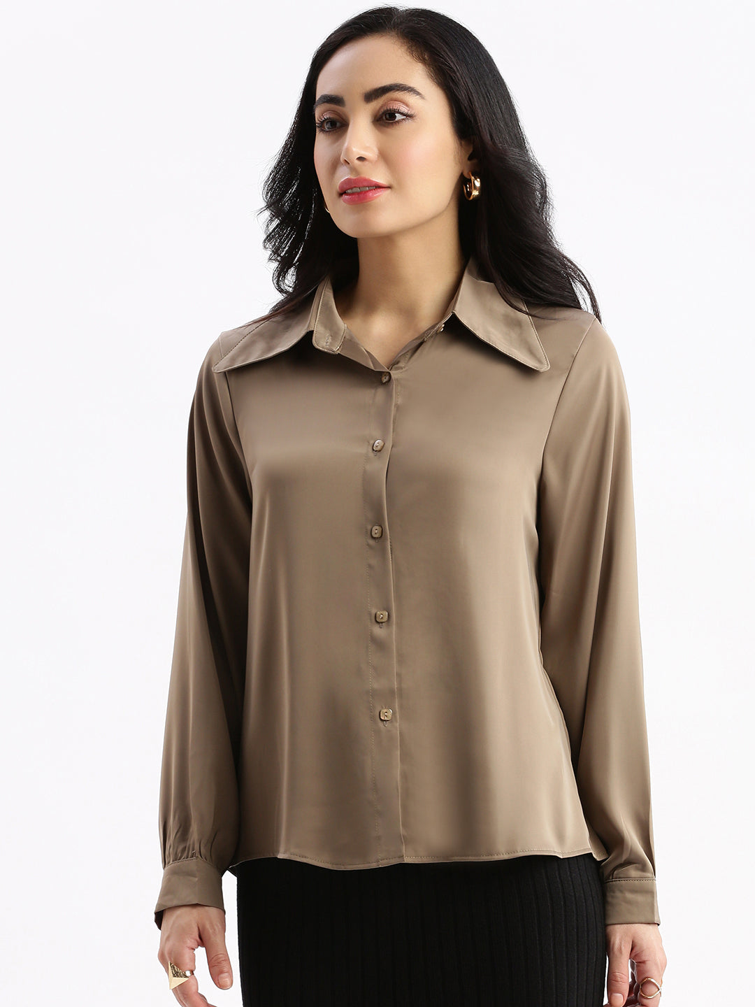 Women Solid Brown Shirt