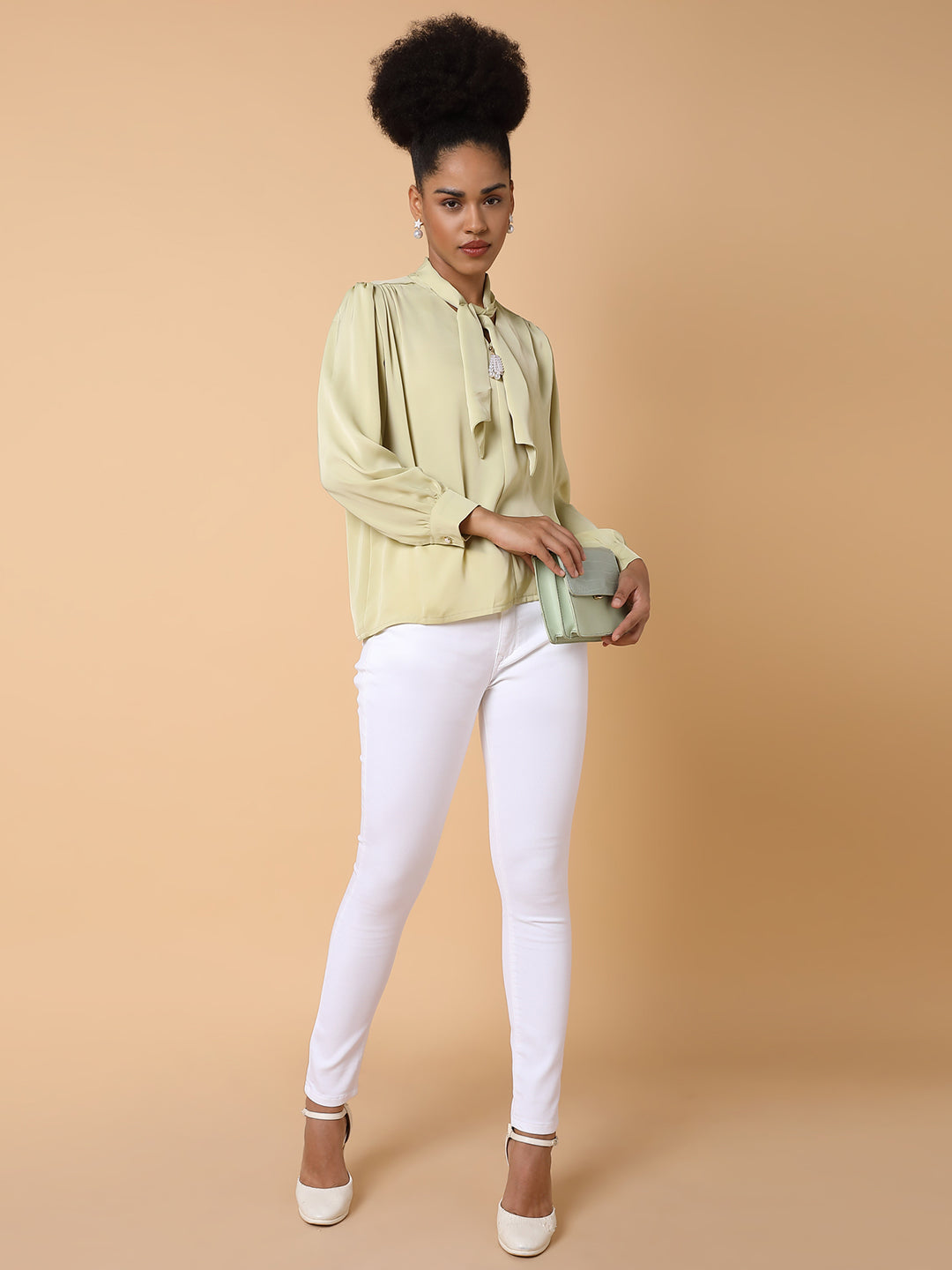 Women Solid Shirt Style Green Top