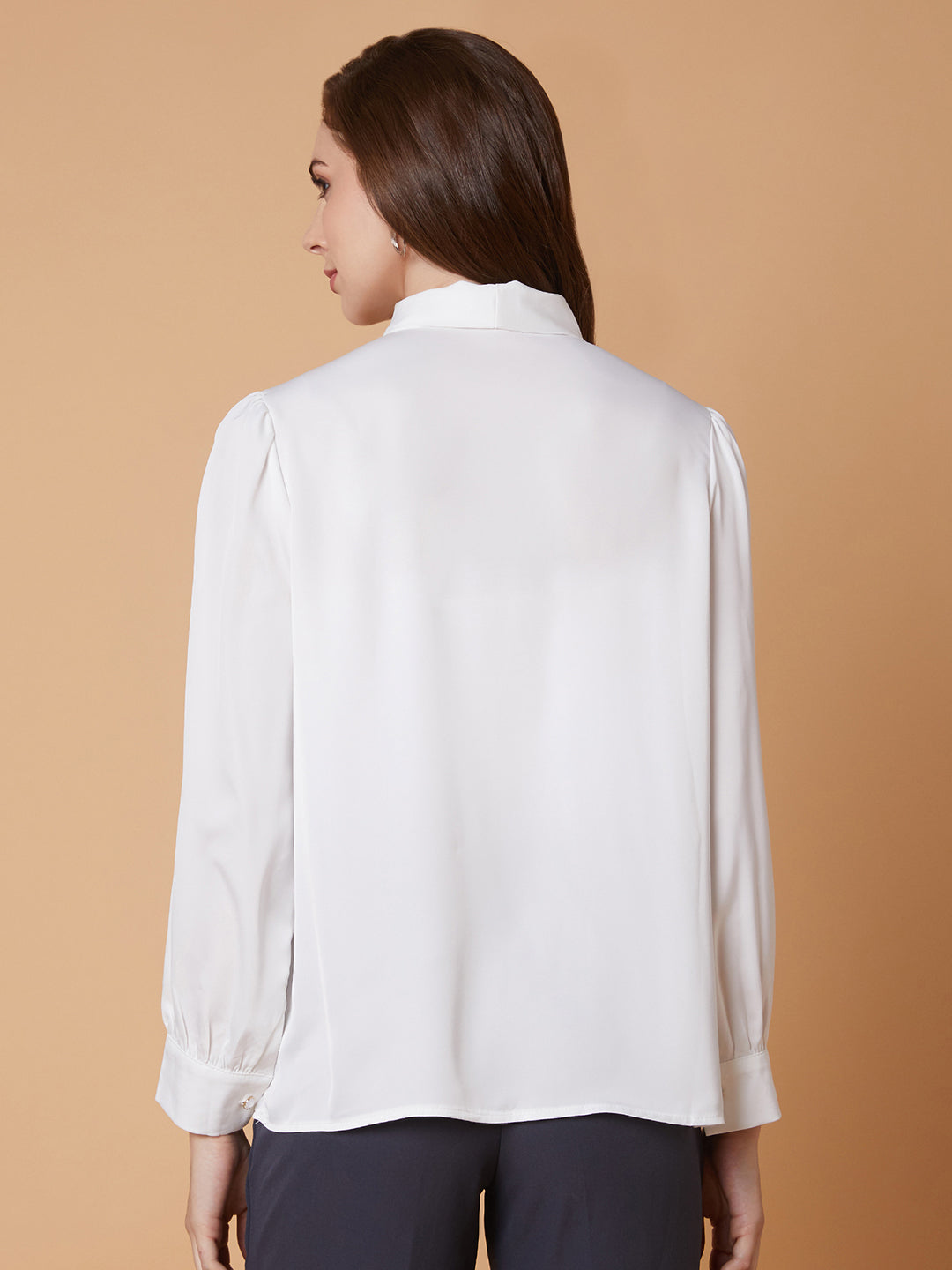 Women Solid White Shirt Style Top
