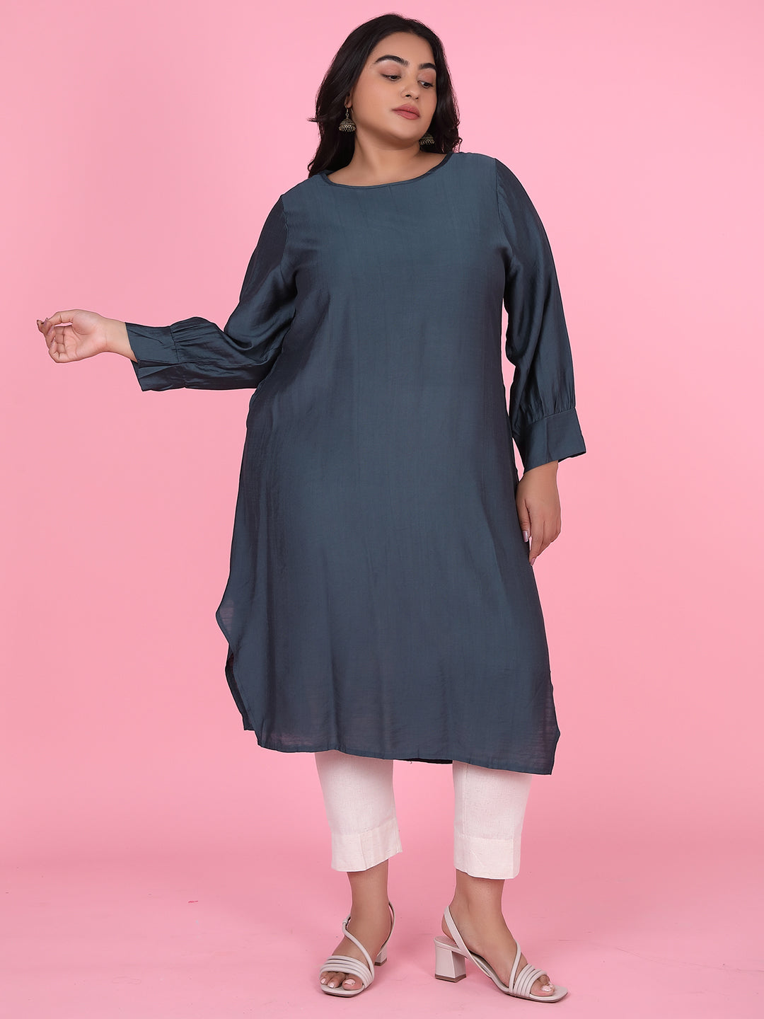 Women Solid Straight Teal Kurta