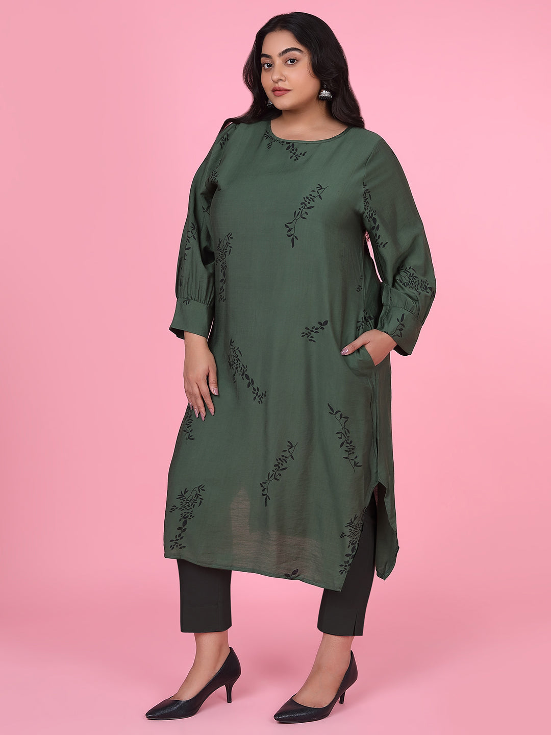 Women Floral Straight Green Kurta