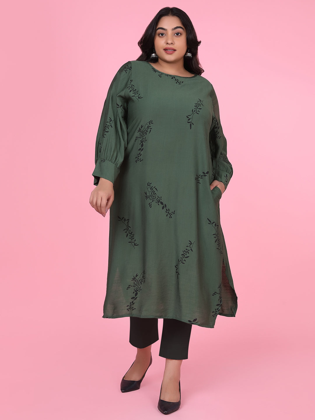 Women Floral Straight Green Kurta