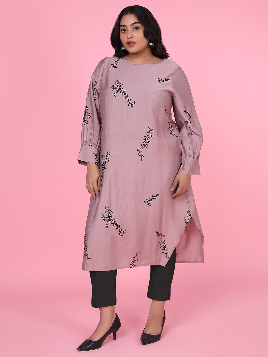 Women Floral Straight Lavender Kurta