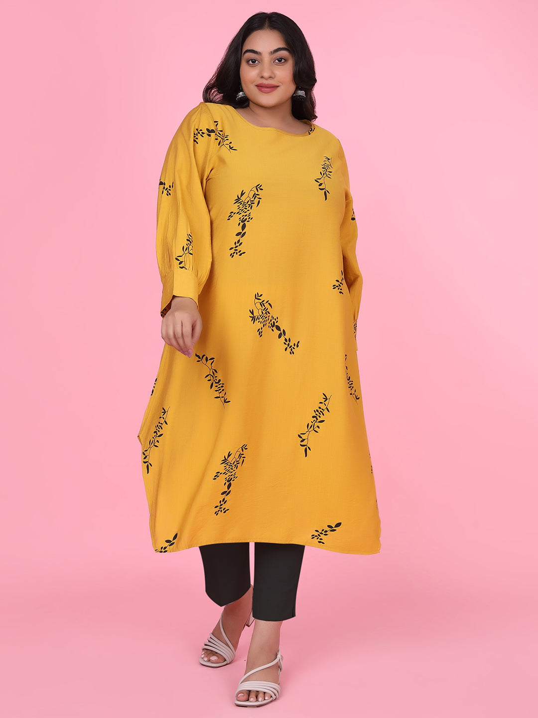 Women Floral Straight Mustard Kurta