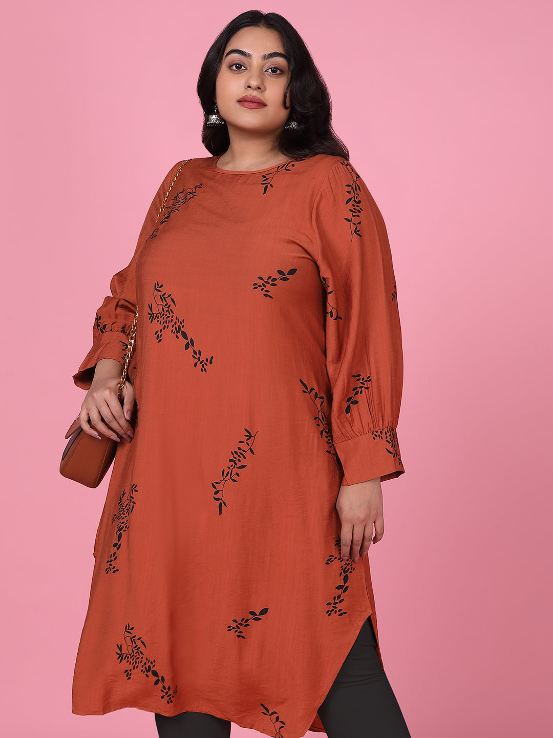 Women Floral Straight Rust Kurta