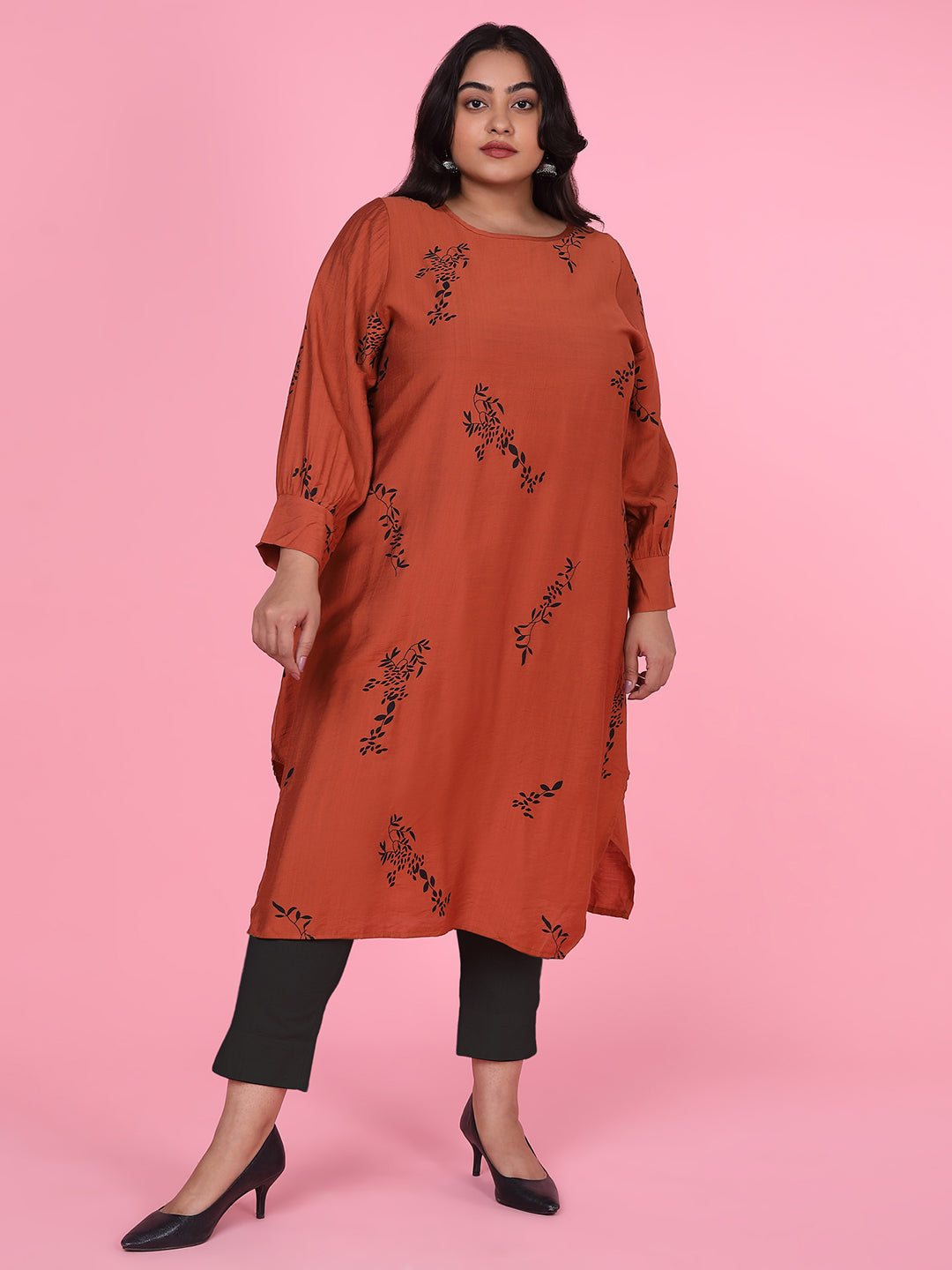 Women Floral Straight Rust Kurta