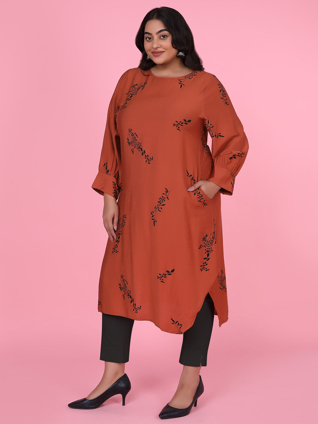 Women Floral Straight Rust Kurta