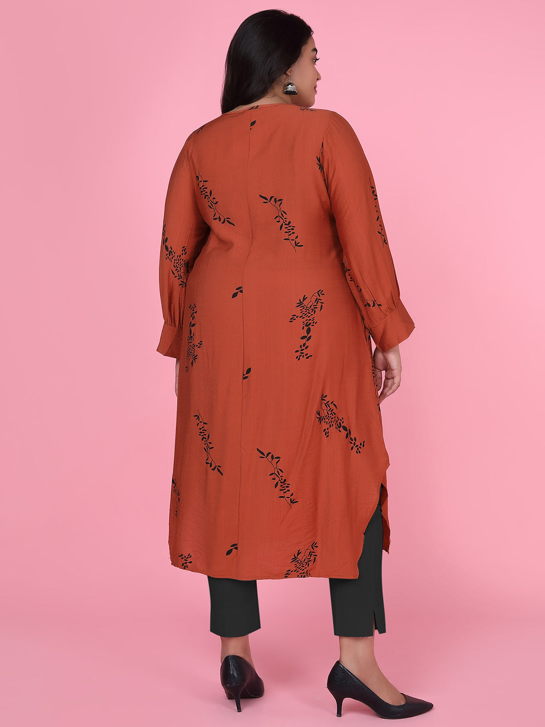 Women Floral Straight Rust Kurta