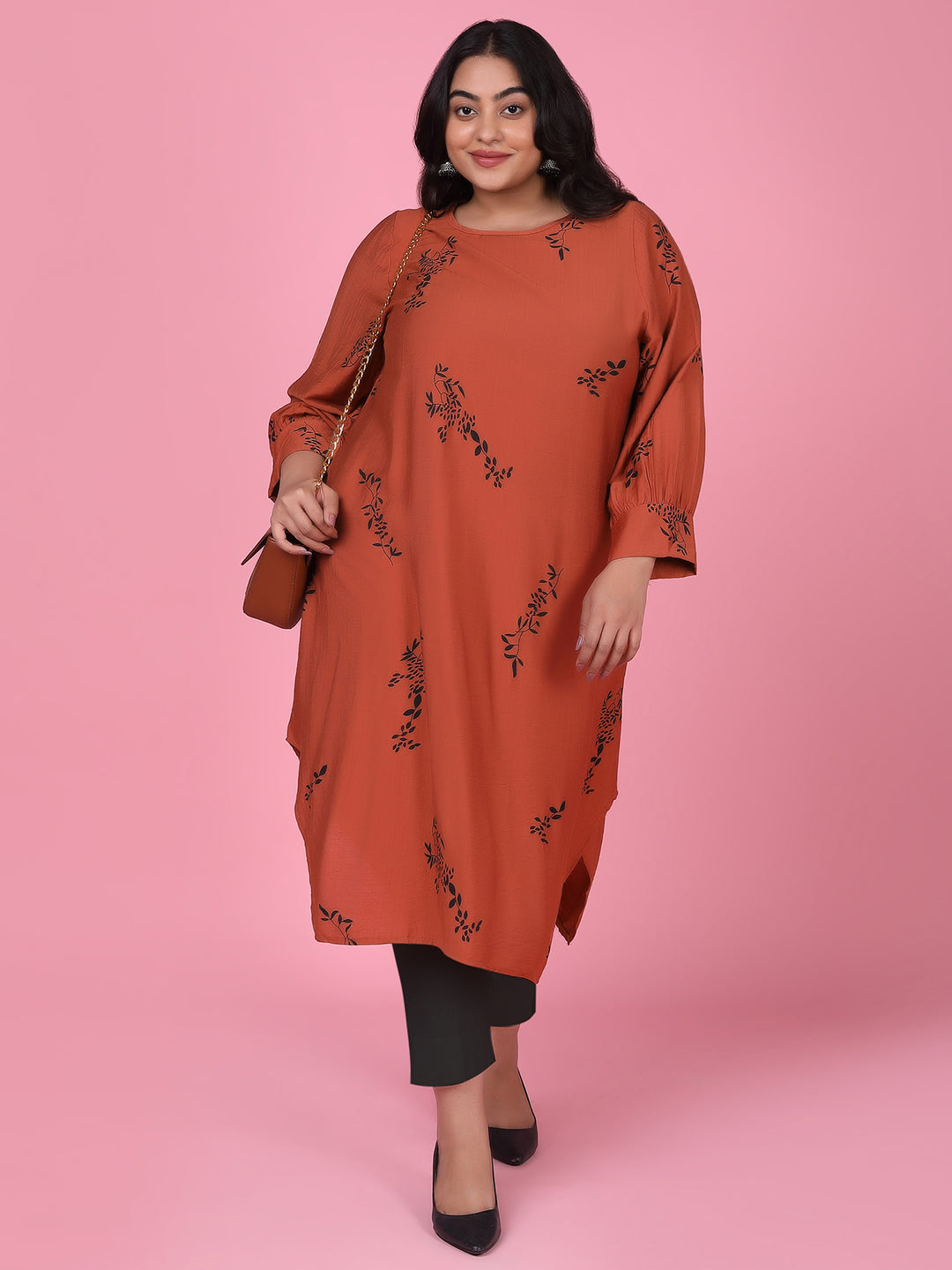 Women Floral Straight Rust Kurta