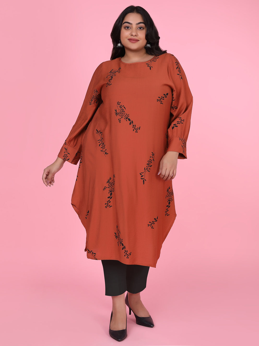 Women Floral Straight Rust Kurta