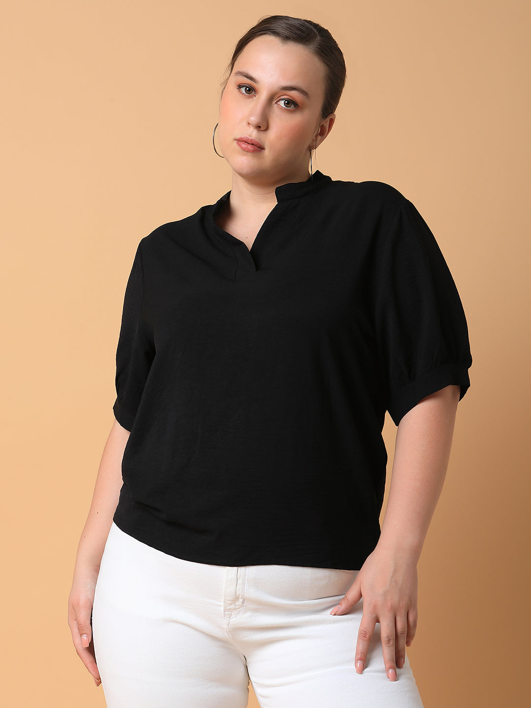 Women Solid Black Top