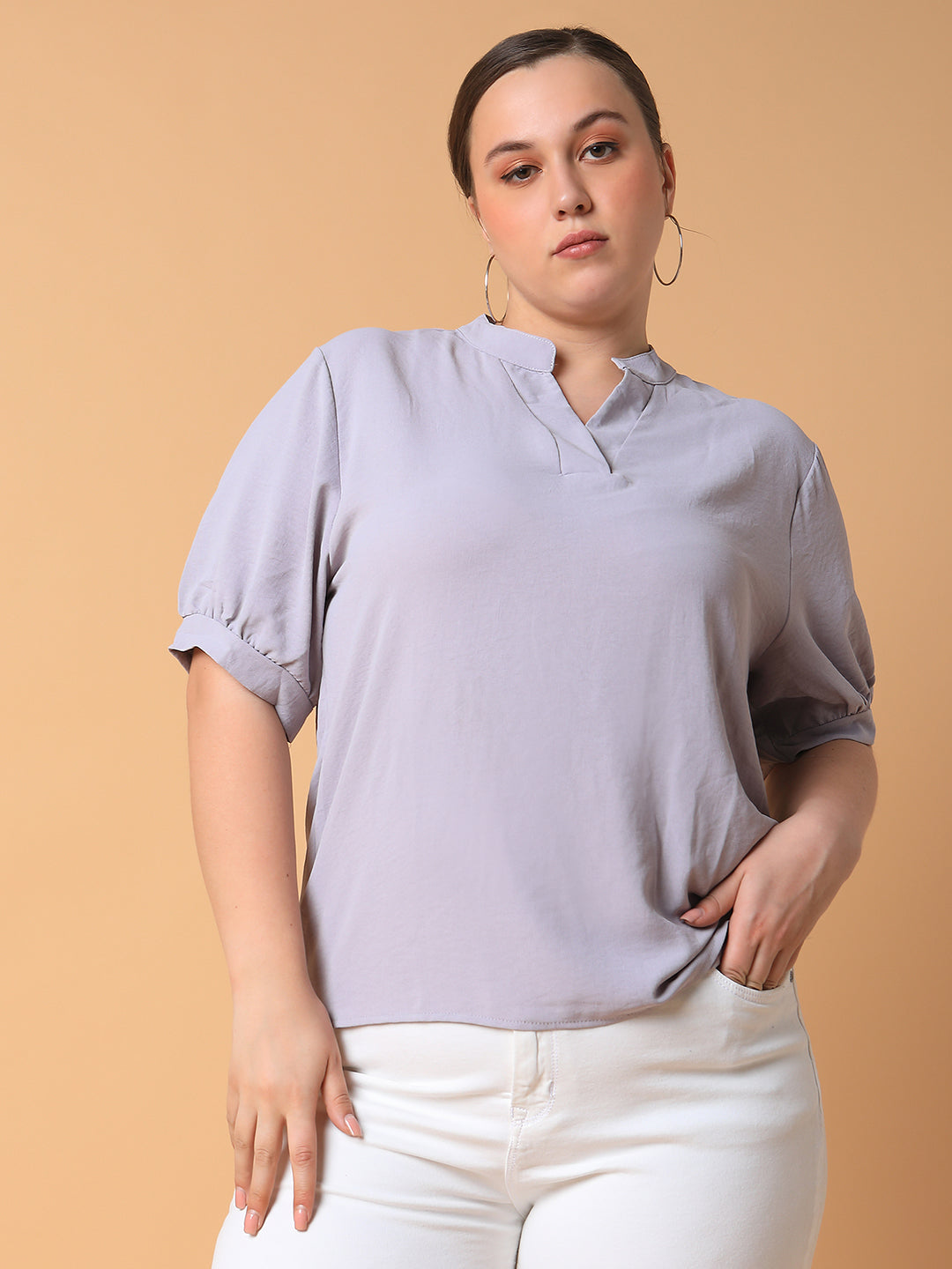 Women Solid Lavender Top