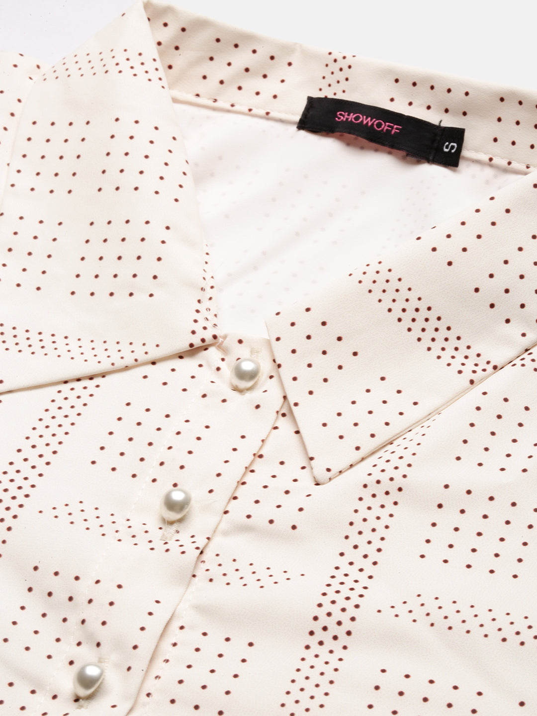 Women Geometric Cream Slim Fit Shirt