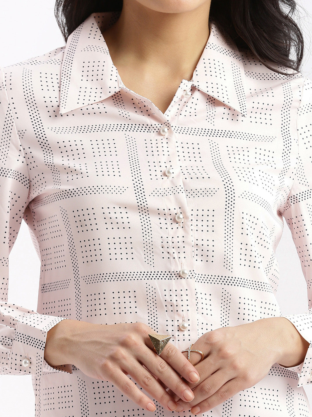Women Geometric Pink Slim Fit Shirt