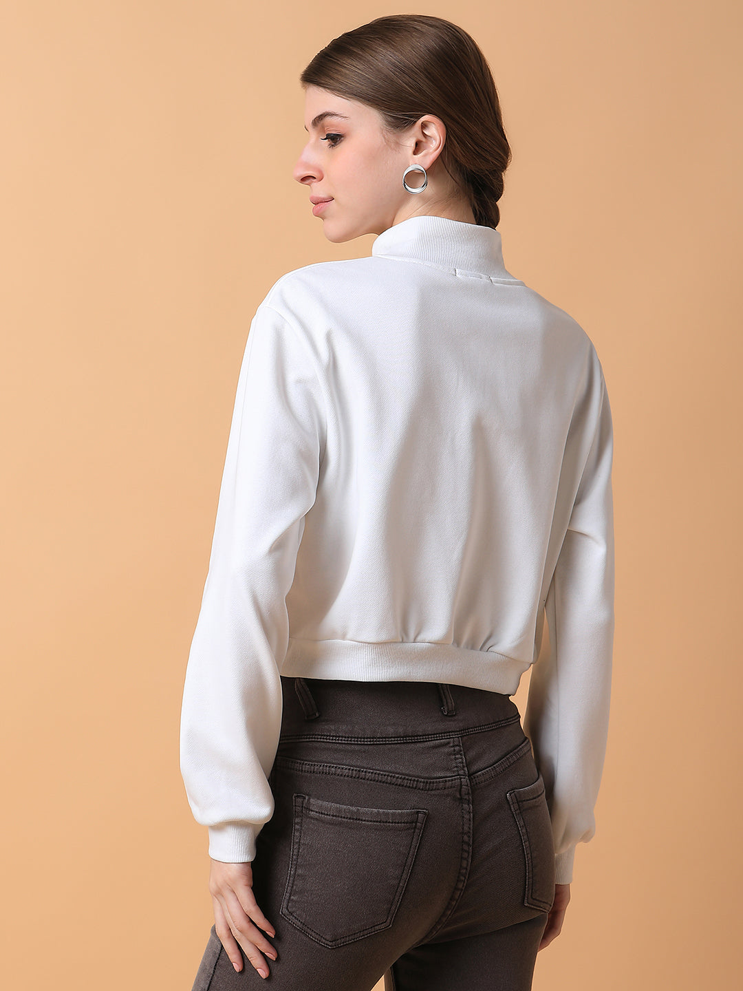 Women Solid White Front-Open Sweatshirt