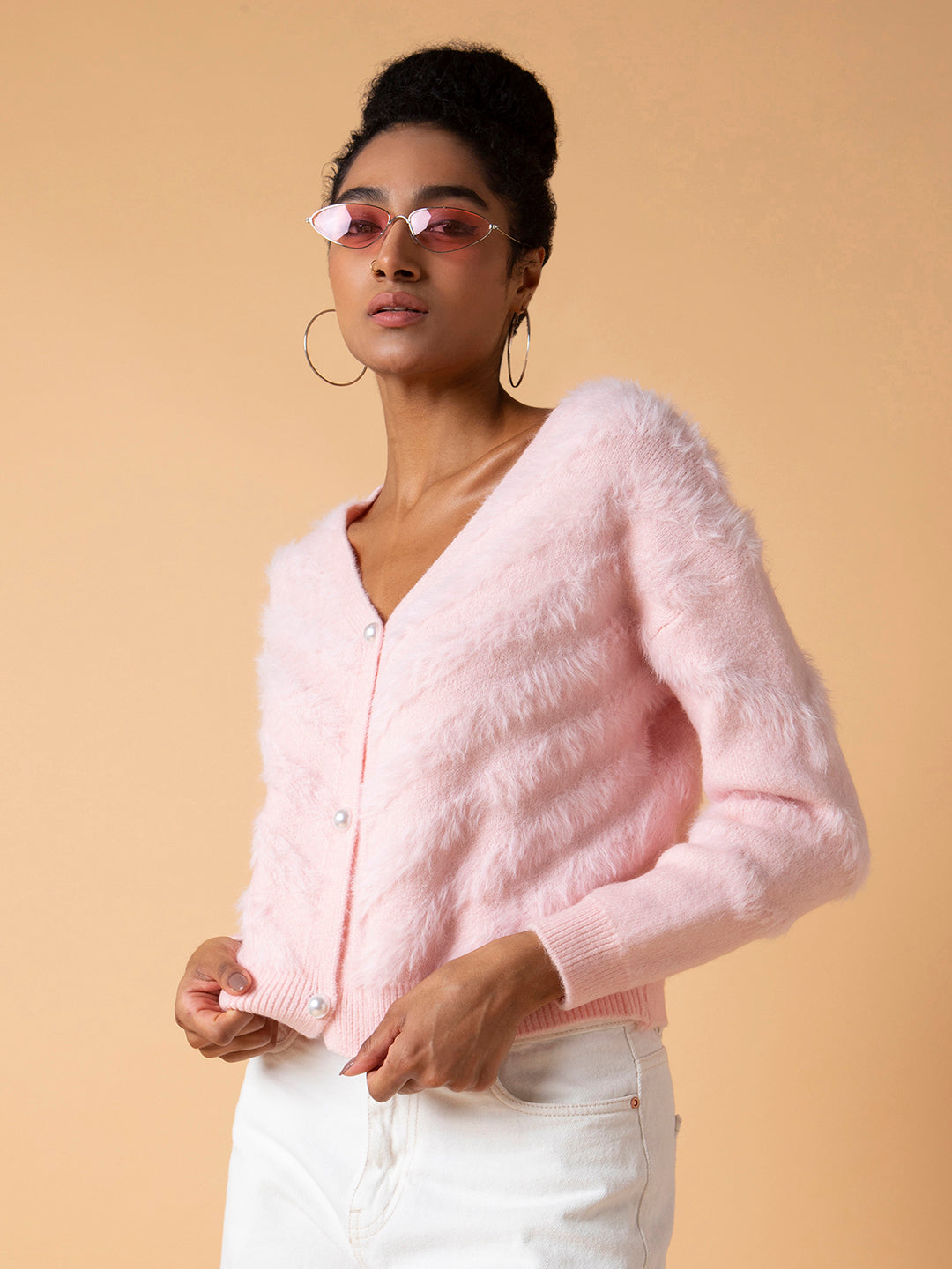 Women Solid Pink Cardigan